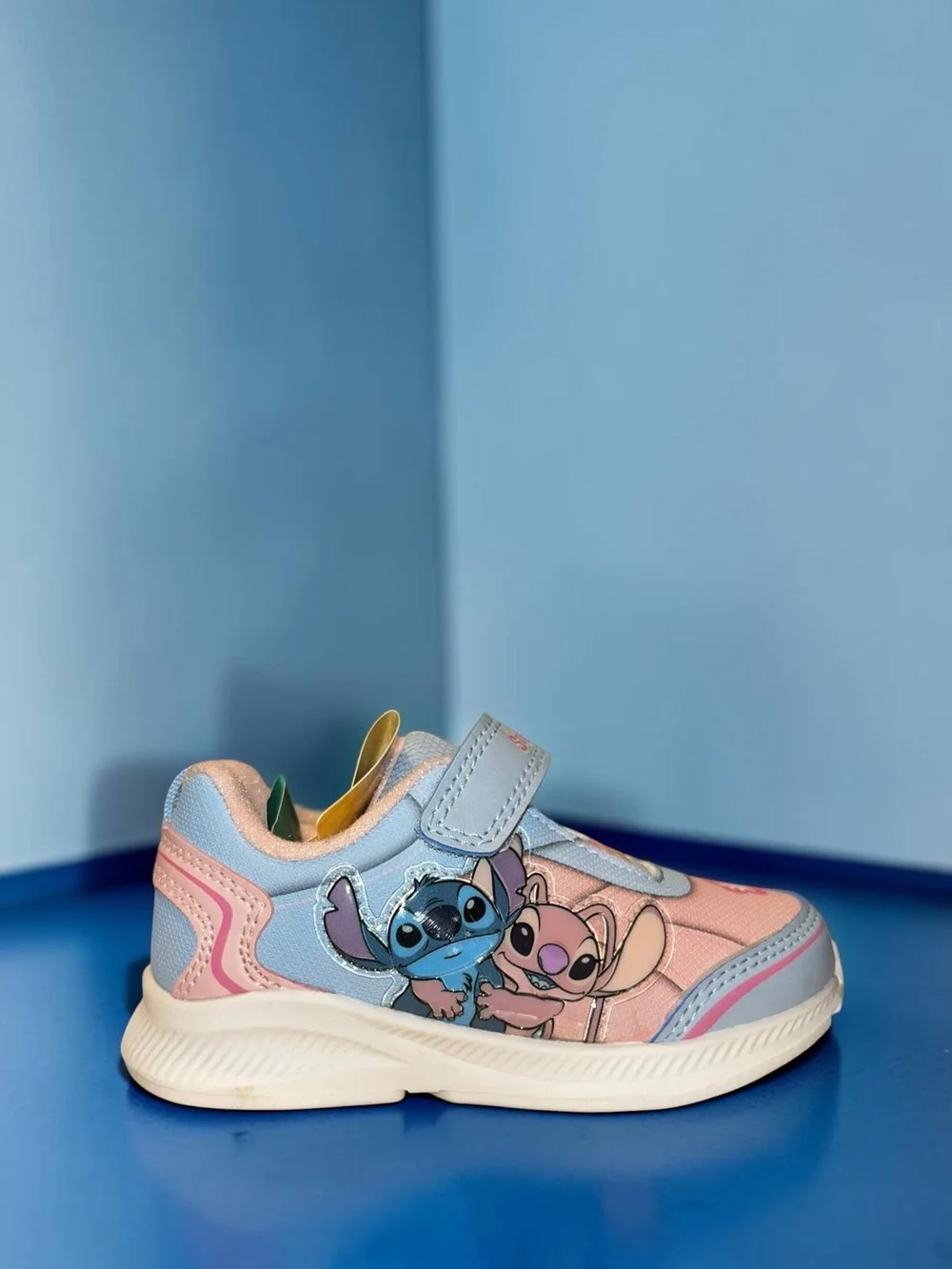 Disney Pink and Light Blue Stitch & Angel Velcro Kids Sneakers